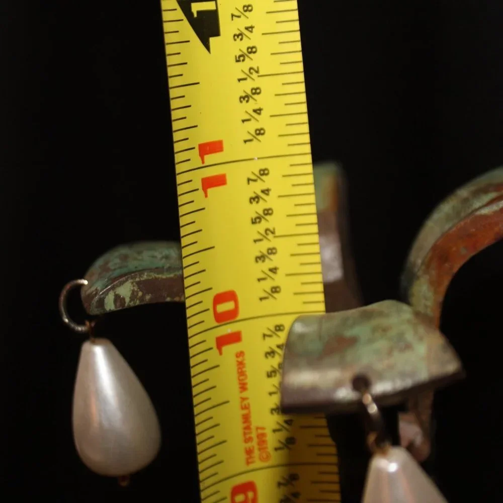Brass Taper Candlestick w/Patina and Teardrop Pearls